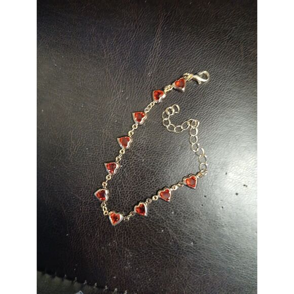 Gold Red Heart Resin Link Bracelet Adjustable Hearts - Picture 5 of 9